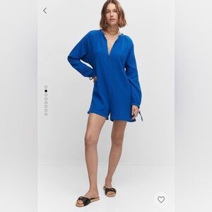 Mango gauze collar blue jumpsuit size M